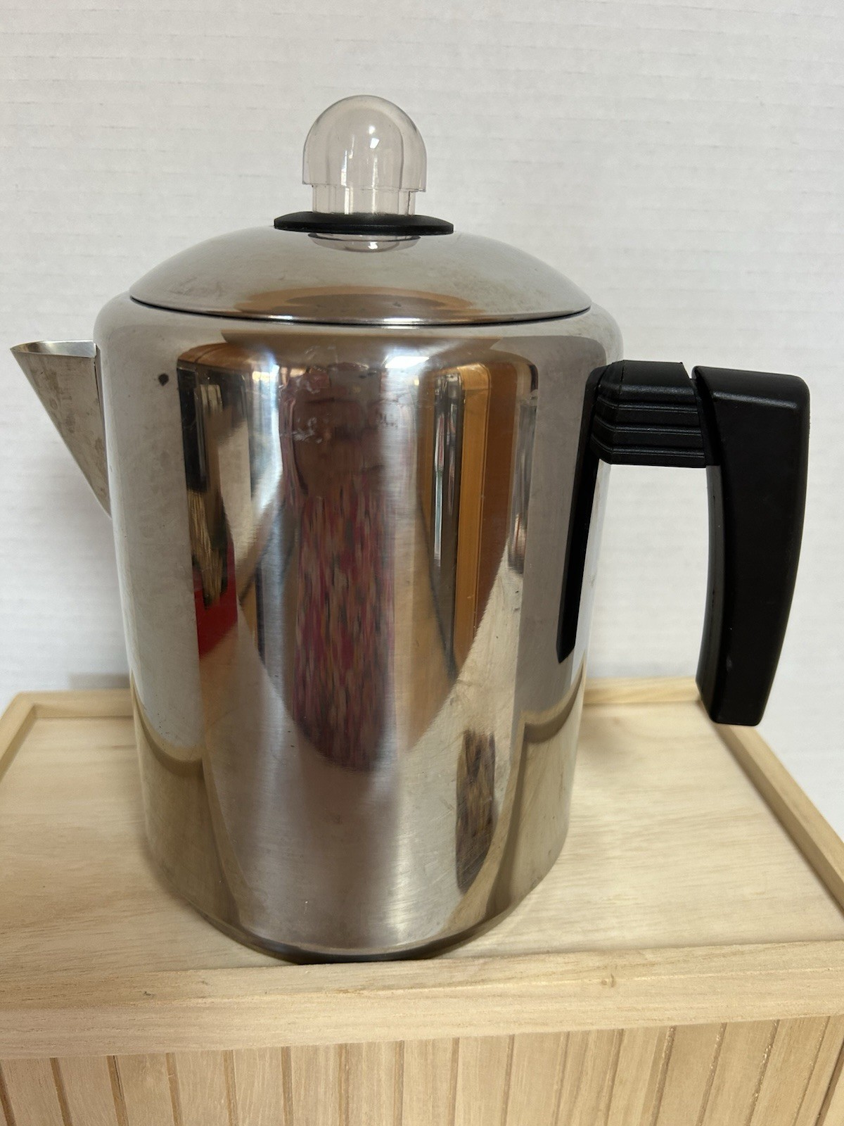 Vintage Copco Stovetop Coffee Pot Mirrored Stainless Steel 8 Cup Percolator Camp