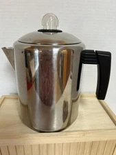 Vintage Copco Stovetop Coffee Pot Mirrored Stainless Steel 8 Cup Percolator Camp