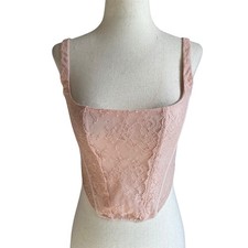 Out From Under Pink Lace Corset Crop Top Party Women Size Medium 69-6
