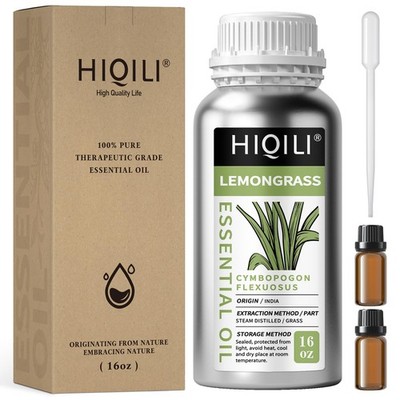 HIQILI 16 Fl Oz Lemongrass Essential Oil, 100% Pure Natural Undiluted for Dif...