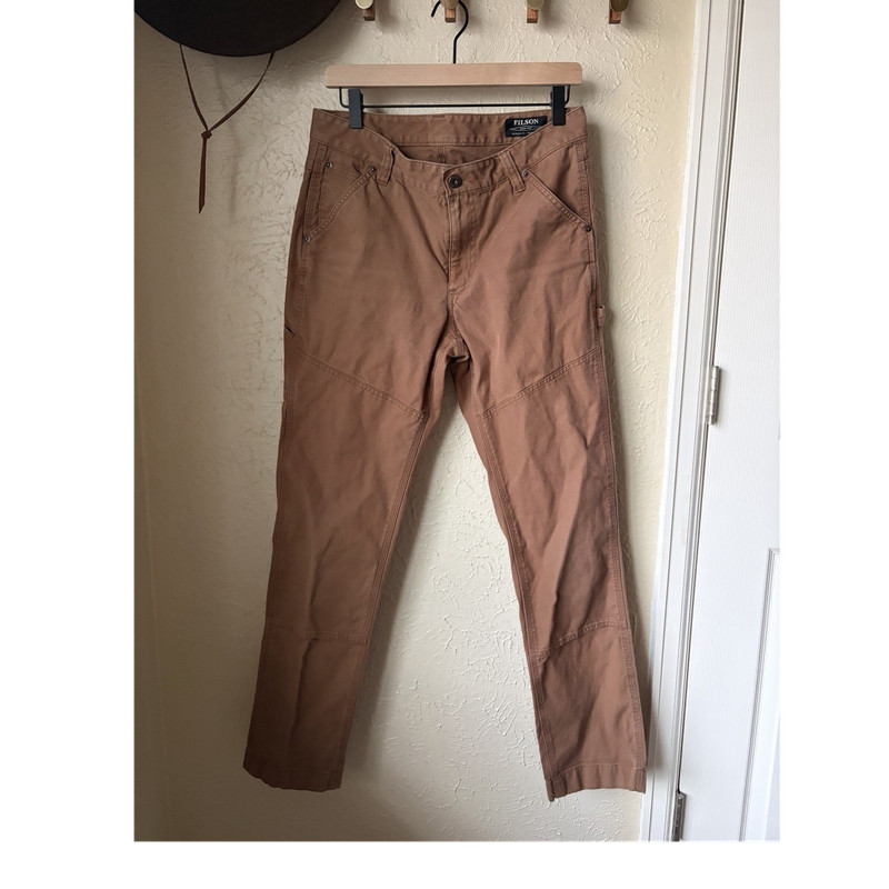 Filson Women's Carpenter Brown Straight Leg Pants Flat Front Button Solid
