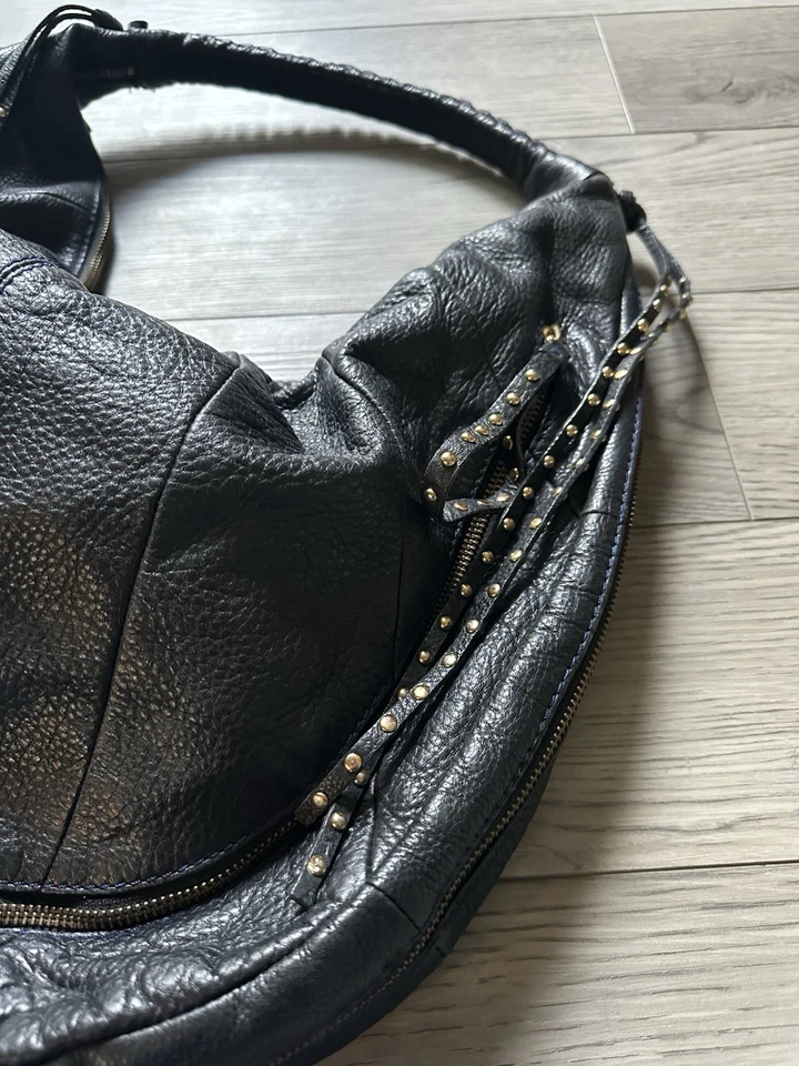 Y2K 2000’s orYANY blue Leather Slouchy Hobo Shoulder Bag Purse Fringe Tassels - Image 2 of 4