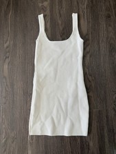 Princess Polly White Ribbed Knit Tank Dress Square Neck Sleeveless Short S/M