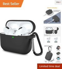Stylish Shockproof AirPods Pro 2 Silicone Case with Carabiner - Waterproof Black