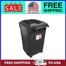 Hyper Tough 45 Gallon Wheeled Heavy Duty Plastic Garbage Can, Attached Lid,Black