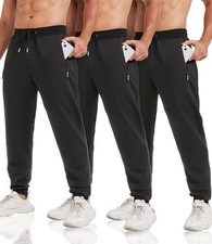 3 Pack Sweatpants for Men Tapered Mens Joggers Pants with Zip Pockets Slim Fi...