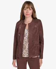 Tommy Hilfiger Women's Faux-Suede Band Jacket Brown Size M MSRP 149