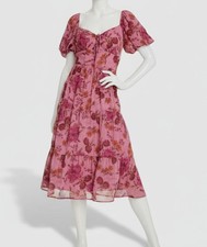 City Studios Women's Pink Floral Print Puff-Sleeve Tiered Dress Juniors' Size L