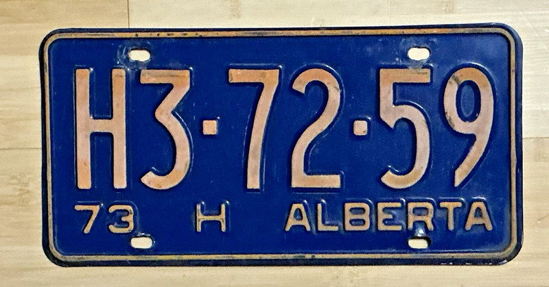 1973 H - ALBERTA Lic Plate #H3-72-59
