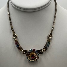 Barclay Vintage Rare 1940 Gem Colors Rhinestone Multi-coloredGold Tone Necklace