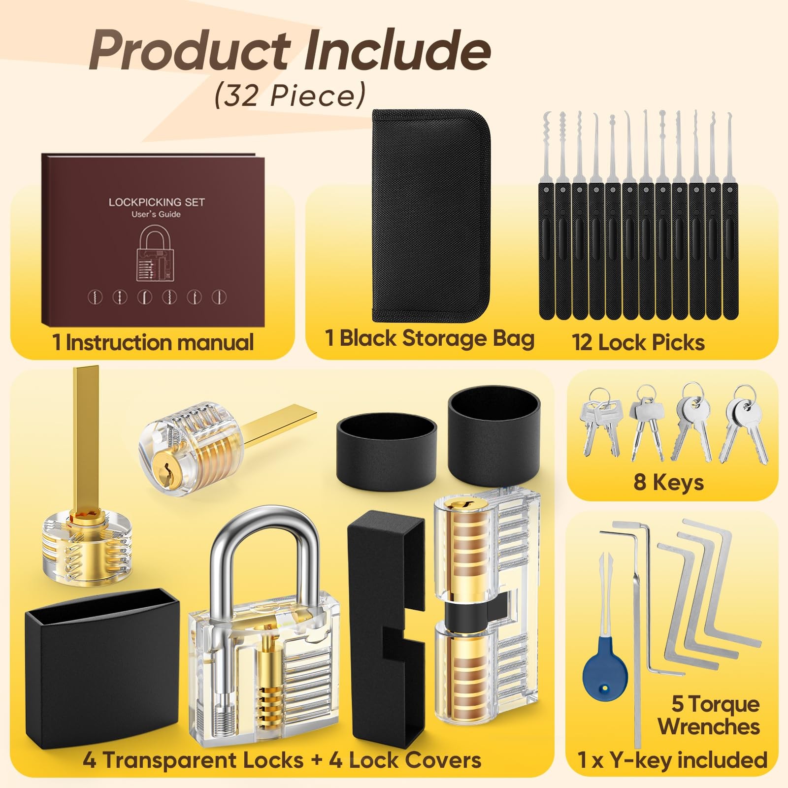 Regalo Originale: Kit Lock Picking IPSXP 32 Pezzi con 4 Serrature - 2