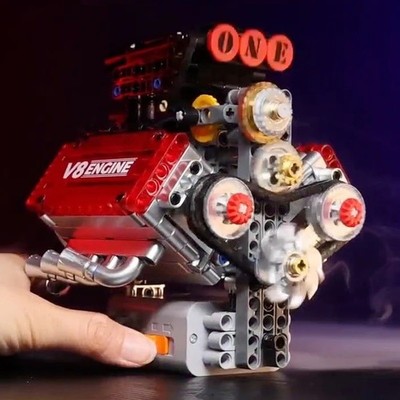 Motorisiertes V8 Motor Simulationsmodell | Elektroantrieb Ziegel Auto Bausatz Spielzeug