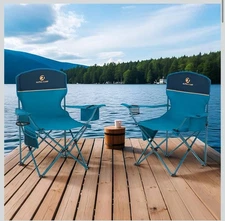 Alpha Camp Chairs Set of 2 Blue Brand New Interegrated Cooler Comfortable