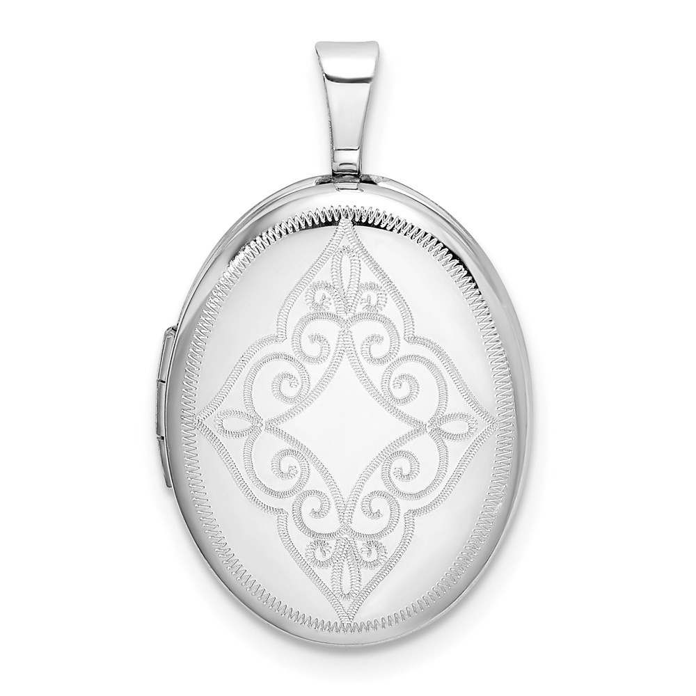 Sterling Silver Rhodium Plated Scroll Oval Locket Pendant 3.22g 0.96 Inch Chain
