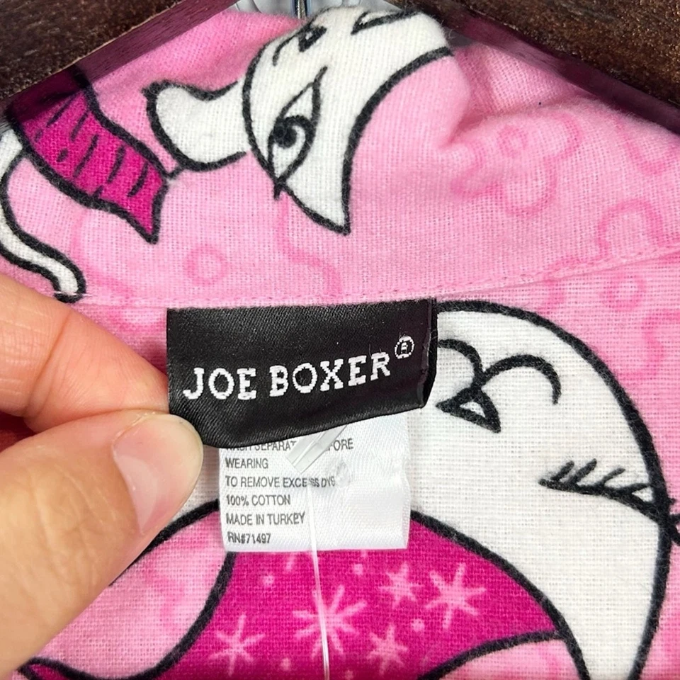 Conjunto de pijama de franela estampado gato rosa intenso boxer vintage Y2K Joe nuevo con etiquetas talla mediana Foto 2 de 4