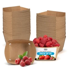 Pint Berry Basket, Brown (Pack of 50) - Strong and Food-Safe Cardboard Contai.