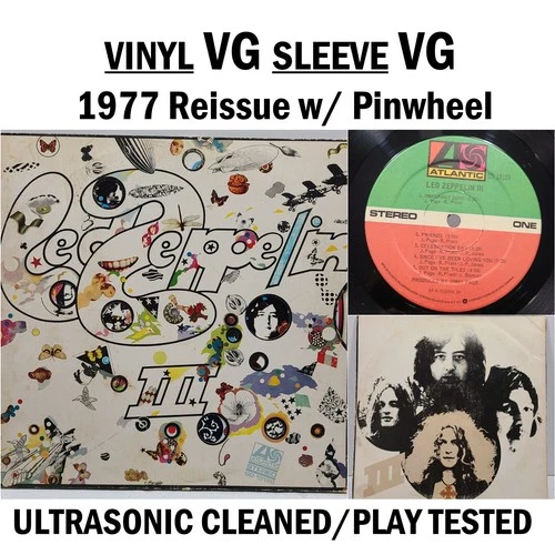 Led Zeppelin III 3 LP VG Vinyl Atlantic 1977 Reissue VG Vinyl Pinwheel #62n