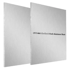 2 Pack 6061 12 x 12 x 1/4 Inch Aluminum Sheet, T6 Heavy Duty Flat Plain Multi...