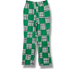 Vintage Patchwork Boho 70s 90s Plaid Trousers Bleeding Madras Fabric Green
