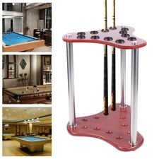 Wood Pool Cue Rack 12-Billiard Sticks Holder Floor Stand Ball Table Accessories