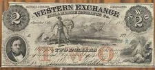 1856 Western Exchange Fire & Marine Insurance Co. 2 Dollar Banknote - Rare Nebra