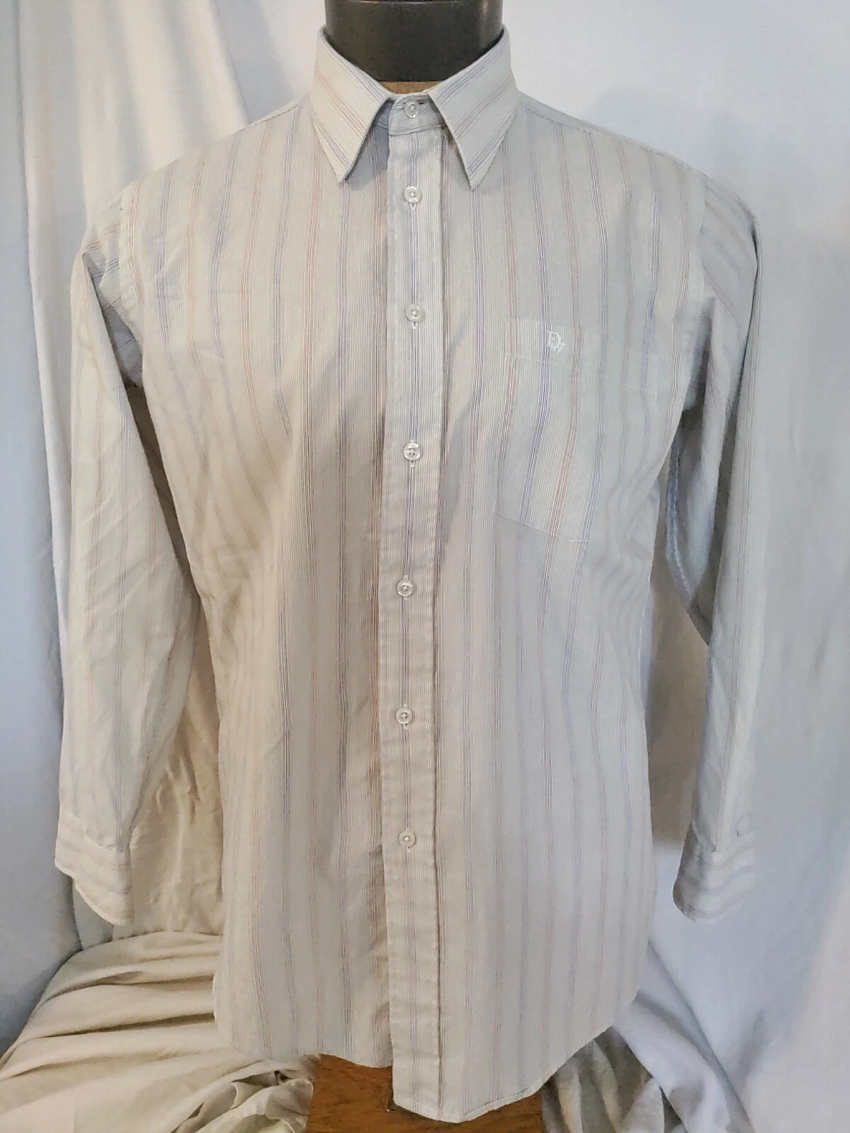 Camicia abito uomo Christian Dior multicolore a righe colletto a punta 16 32 33 vintage nuova senza etichette