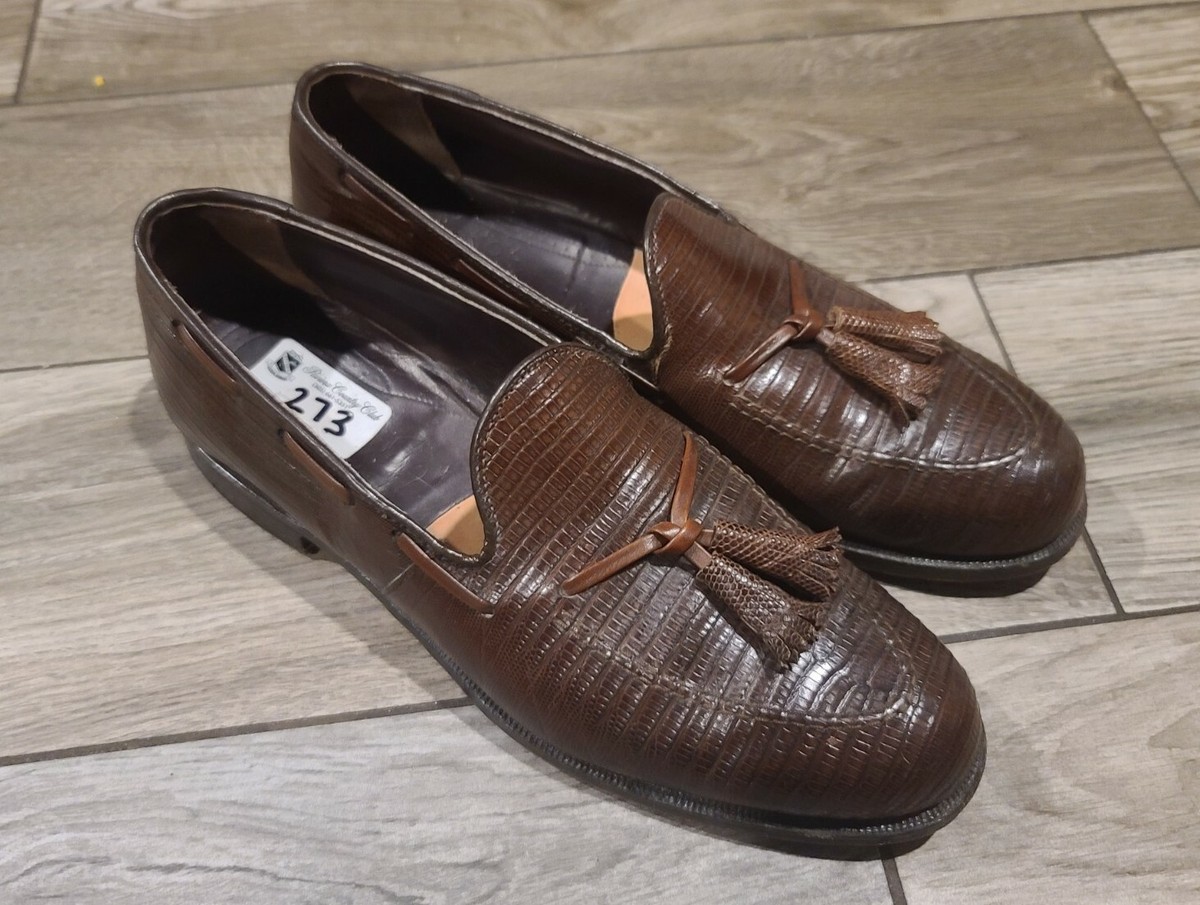 Vtg Footjoy Classics Burgundy Lizard Leather Tassel Loafer 