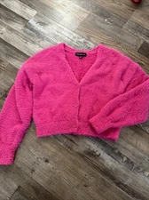 PREOWNED Almost Famous Women’s Fuzzy Pink Cardigan Size Medium