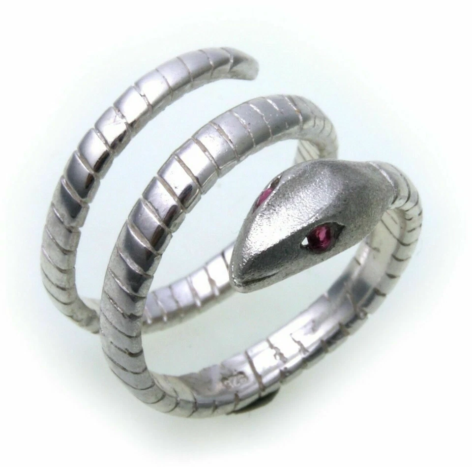 Anello A Serpente In Argento 925 Con Rubino In Argento Sterling Unisex - Immagine 2 di 2