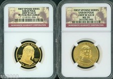 2009-W $10 GOLD SPOUSE SARAH POLK NGC PR70 PF70 & MS70 2-Coins SET !!!