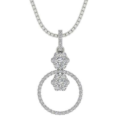 Designer Circle Pendant Necklace I1 G 1.00Ct Natural Diamond 1.25Inch White Gold