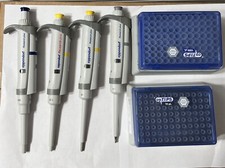 Set of 4 Eppendorf Research Plus Pipette    10,20,200,1000uL Pipetman +Tip Boxes