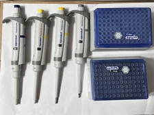 Set of 4 Eppendorf Research Plus Pipette    10,20,200,1000uL Pipetman +Tip Boxes