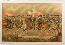 Rare Antique Chromolithograph General Grant and His Generals, Civil War 1867