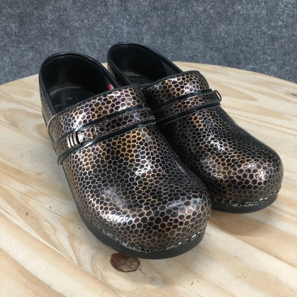 Sanita Zapatos Mujer 38 Zuecos Daneses Marrón Sin Cordones Estampado Animal Informal Punta Redonda Foto 3 de 4