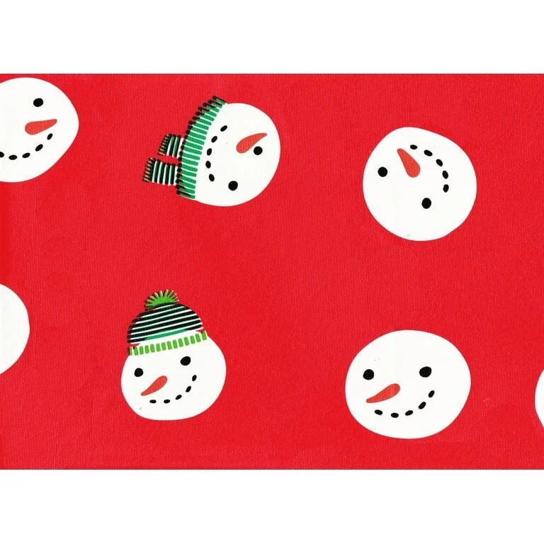 St. Nicholas Square Red Vinyl Snowman Head Dots Tablecloth, 60" x 84" - Image 3 of 3