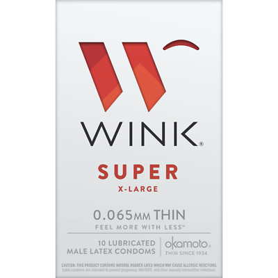 Wink Super XL Extra Large Ultra Thin Latex Condoms + Brass Pocket Case- 10 Count