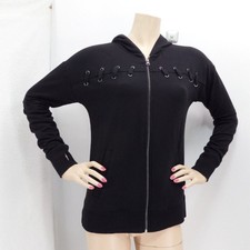 Ideology Black Lace Up Yoke Full Zip Thombholes Running Hooded Jacket Size: S