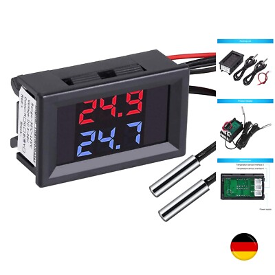 DC4-28V Rot + Blau Dual Display-Digital-Thermometer mit NTC Wasserdichtem