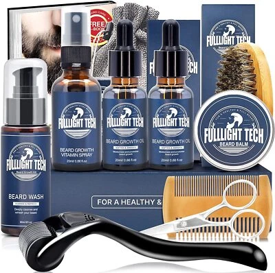 FULLLIGHT TECH Beard Growth Kit, Beard Grooming Kit for Men with Derma Roller