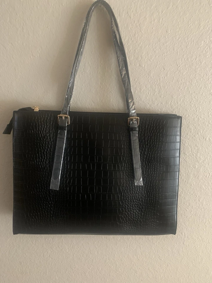 Tote Bag Purse Black Crocodile Print - Image 4 of 4