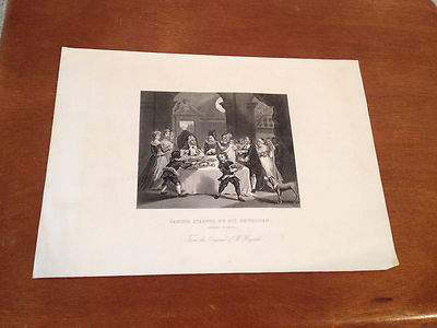 Antique J. Moore Engraving Print After Hogarth Sancho Starved By His Physician