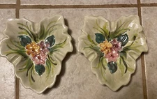 Pair Of Vintage Ceramic Table Ashtrays With Flowers And Leaves Made In Brazil