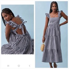 REFORMATION Hartford Gingham Check Open Back Midi Dress M