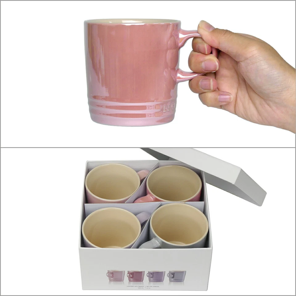 Taza Le Creuset 350 ml Metálica Juego de 4 Gasa Rosa Violeta Gris Niebla NUEVO Foto 2 de 4
