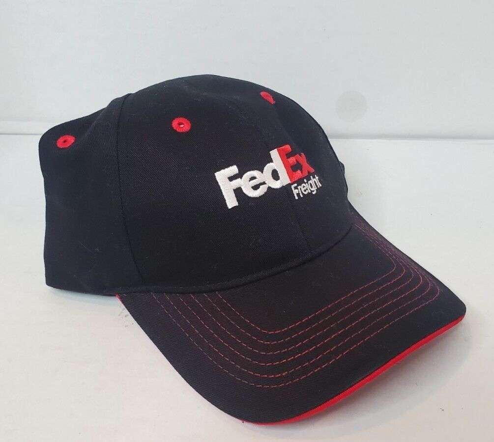 FedEx Freight Trucker Adjustable Hat Cap Logo Black with Red Trim Snap Back NWOT
