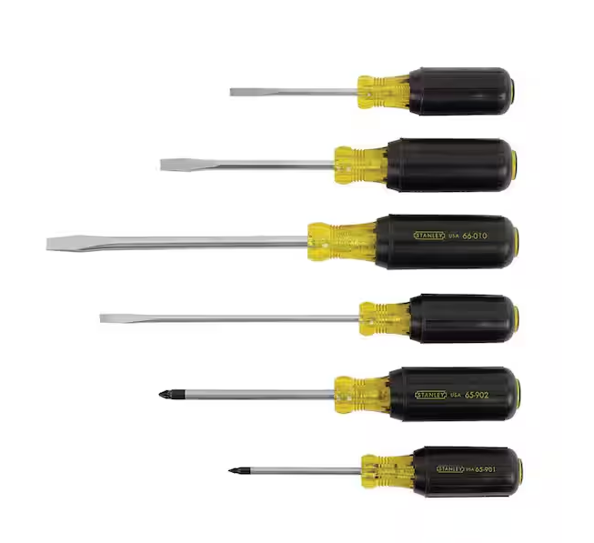 Stanley Screwdriver Set Alloy Steel Cross-Ground Tips Rubber Grip Handle 6 Piece