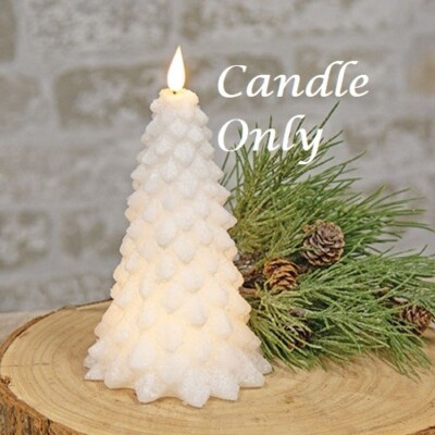 NEW FARMHOUSE Christmas TREE CANDLE 8''x4.5''WHITE Vintage Style LED Timer Glitter