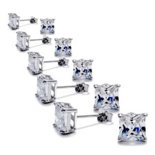 925 Sterling Silver Hi-Quality Princess Cut Square CZ Post Stud Earrings 3mm-8mm