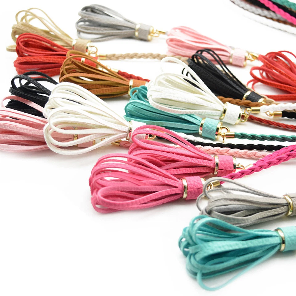 Mujeres Dama Ajustado Cinturón Trenzado Imitación Cuero Nudo Borla Vestido Cintura Foto 3 de 4